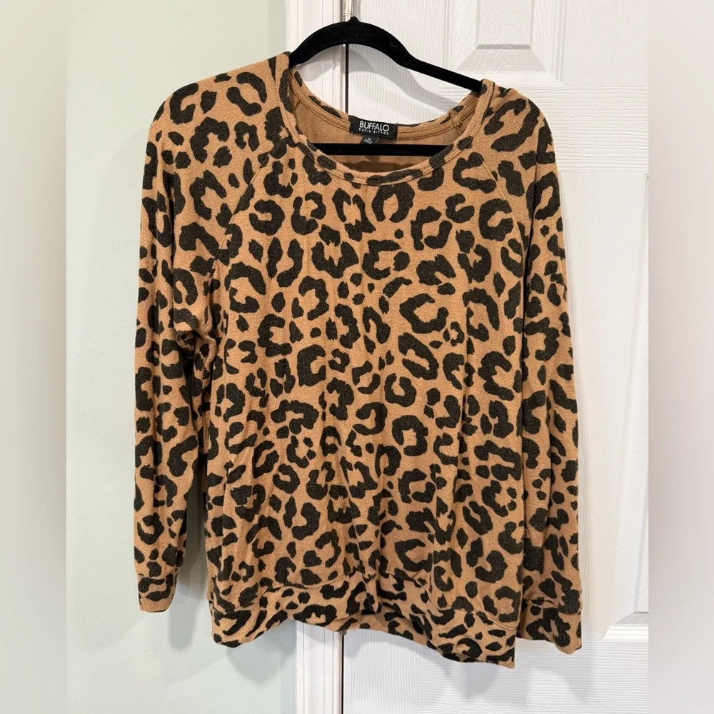 Buffalo David Bitton Leopard Sweater Women’s XL long sleeve crew neck